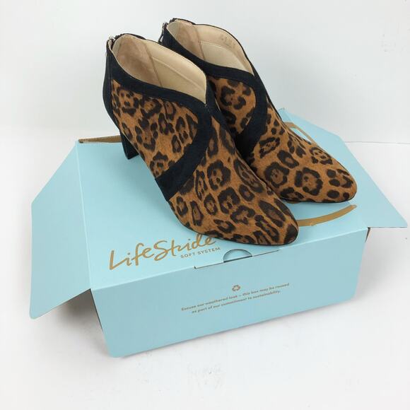 LifeStride Womens Glamour Ankle Boots 11M Leopard Brown Black Pointed Toe NWB - Picture 11 of 13